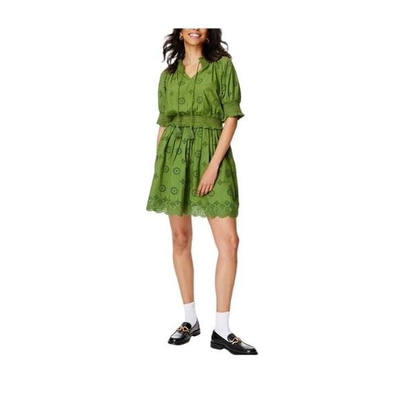 ROLLER RABBIT Fiorella Dress Astra Eyelet Green Cotton Short Sleeves Small NEW - Picture 11 of 12